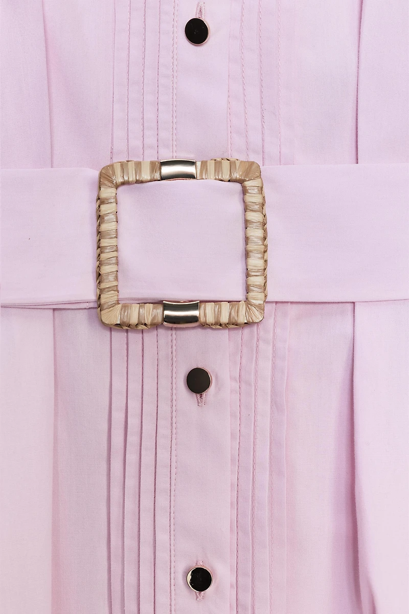 BELTED POPLIN MIDI DRESS
