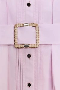 BELTED POPLIN MIDI DRESS