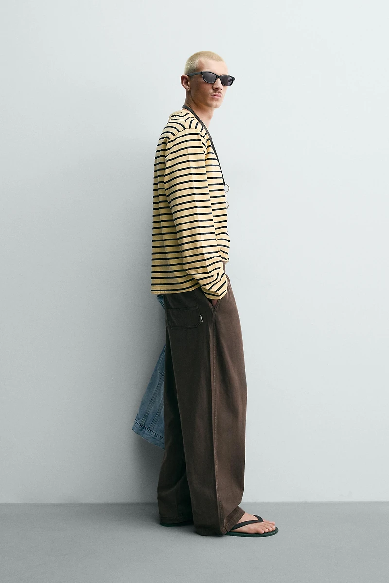 RELAXED FIT HERRINGBONE PANTS