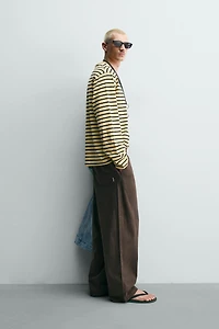 RELAXED FIT HERRINGBONE PANTS