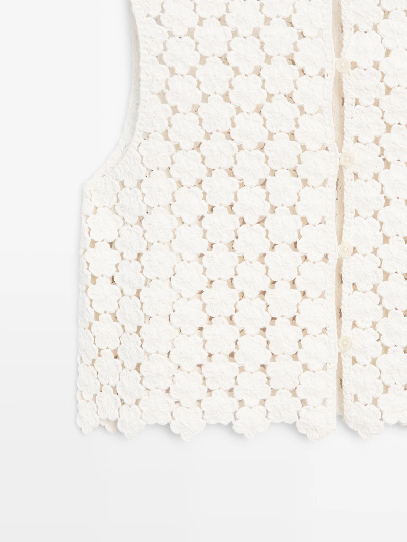 Veste sans manches en crochet à fleurs coton