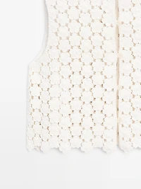 Veste sans manches en crochet à fleurs coton