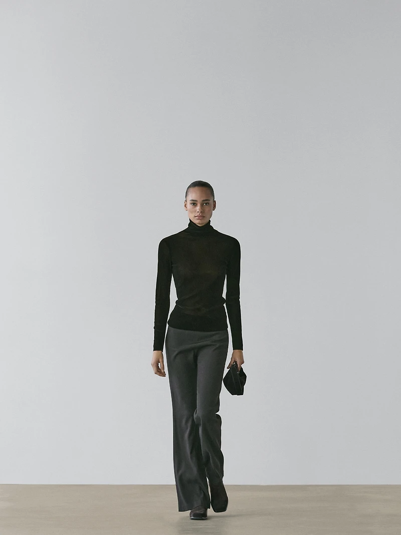 Semi-sheer long sleeve T-shirt