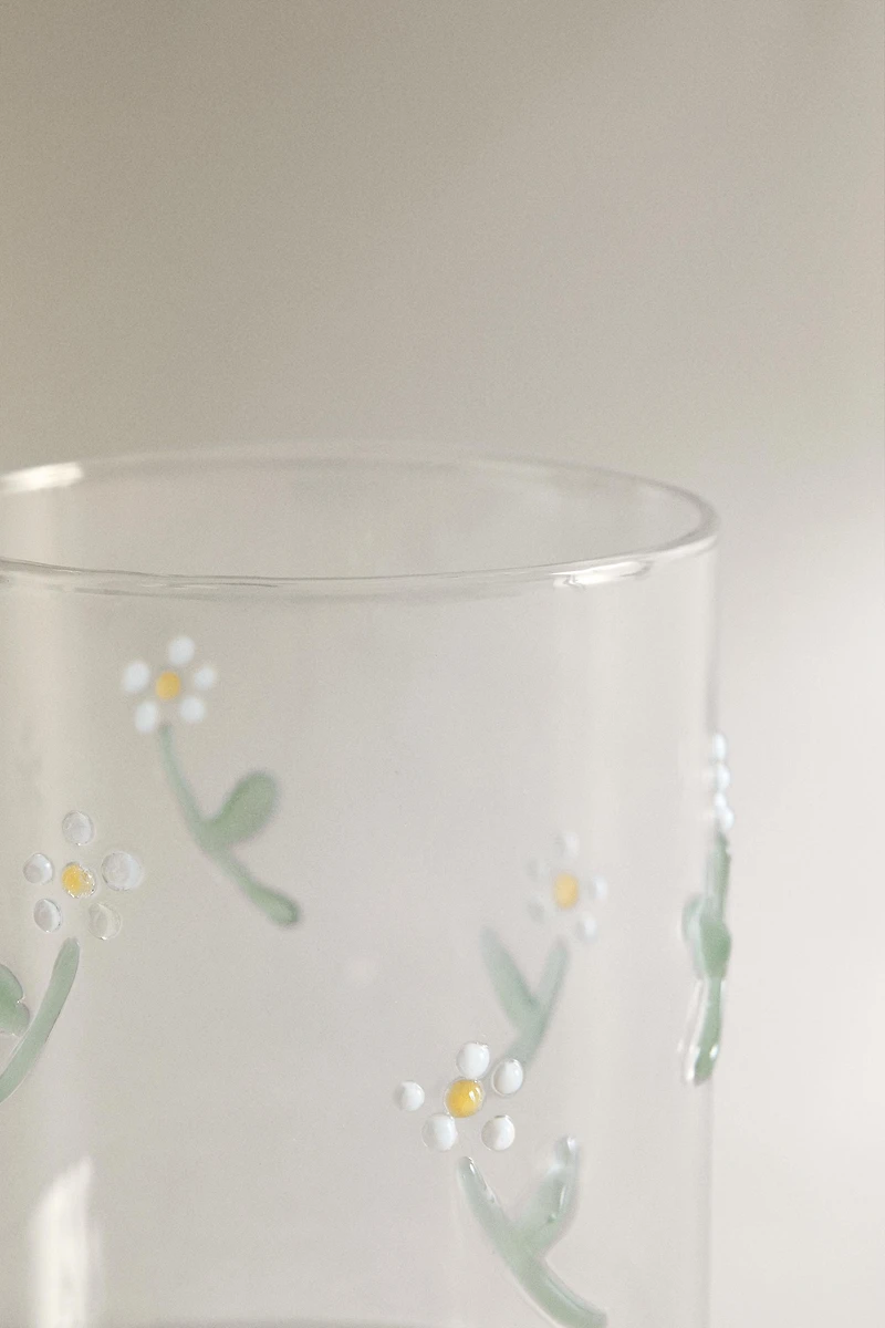 BOROSILICATE GLASS TUMBLER WITH FLORAL APPLIQUÉS