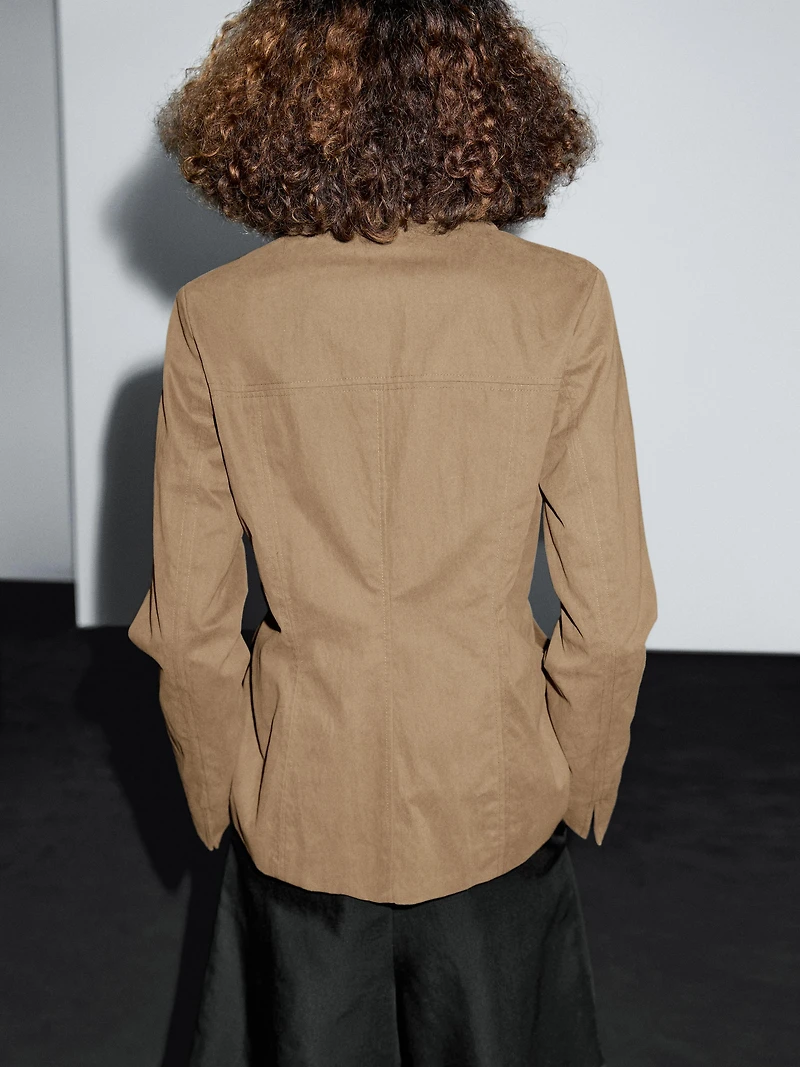 Cotton blend blazer with button detail