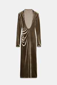 DRAPED VELVET DRESS WITH SHOULDER PADS