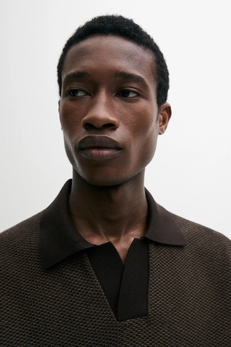 100% cotton textured knit polo sweater