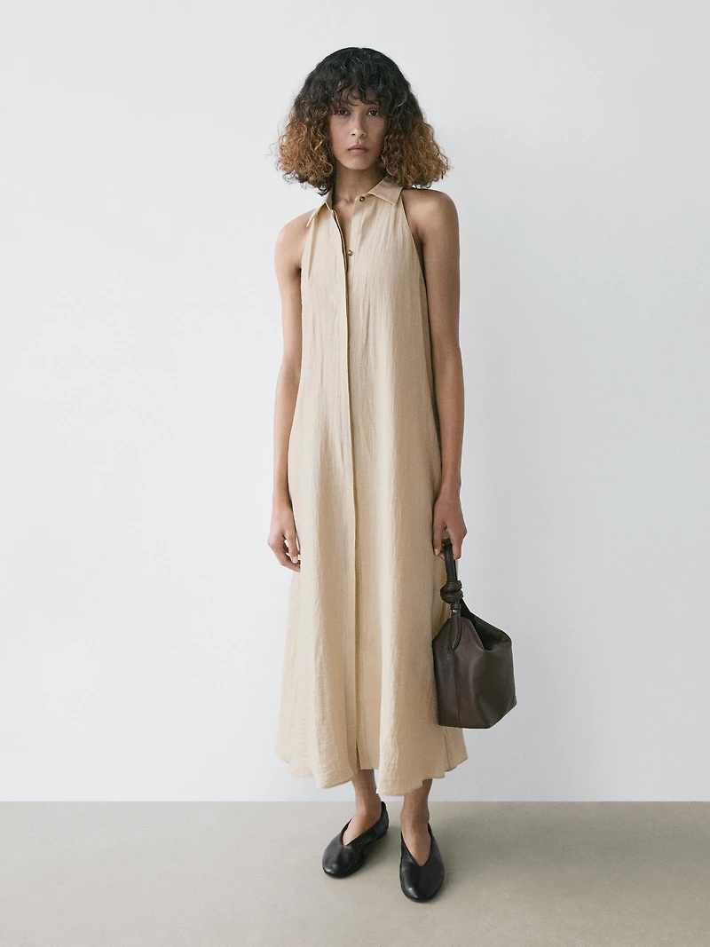 Robe midi col polo en lin