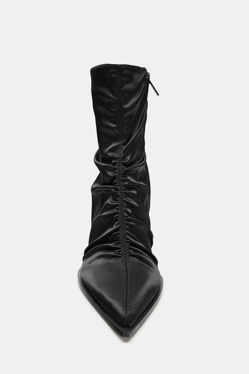 SATIN-EFFECT RUCHED HEELED ANKLE BOOTS
