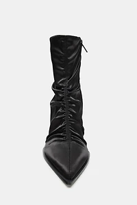 SATIN-EFFECT RUCHED HEELED ANKLE BOOTS