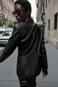 FAUX LEATHER DOUBLE BREASTED BLAZER