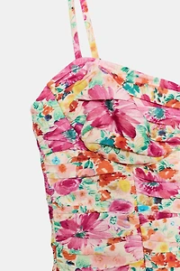 FLORAL PRINT DRAPED MINI DRESS