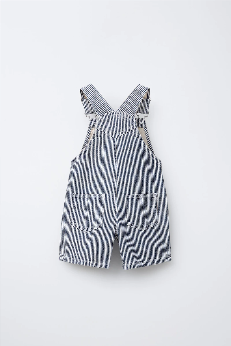 STRIPED TWILL OVERALL SHORTS