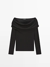 Long-sleeved ribbed T-shirt with metallic finish
