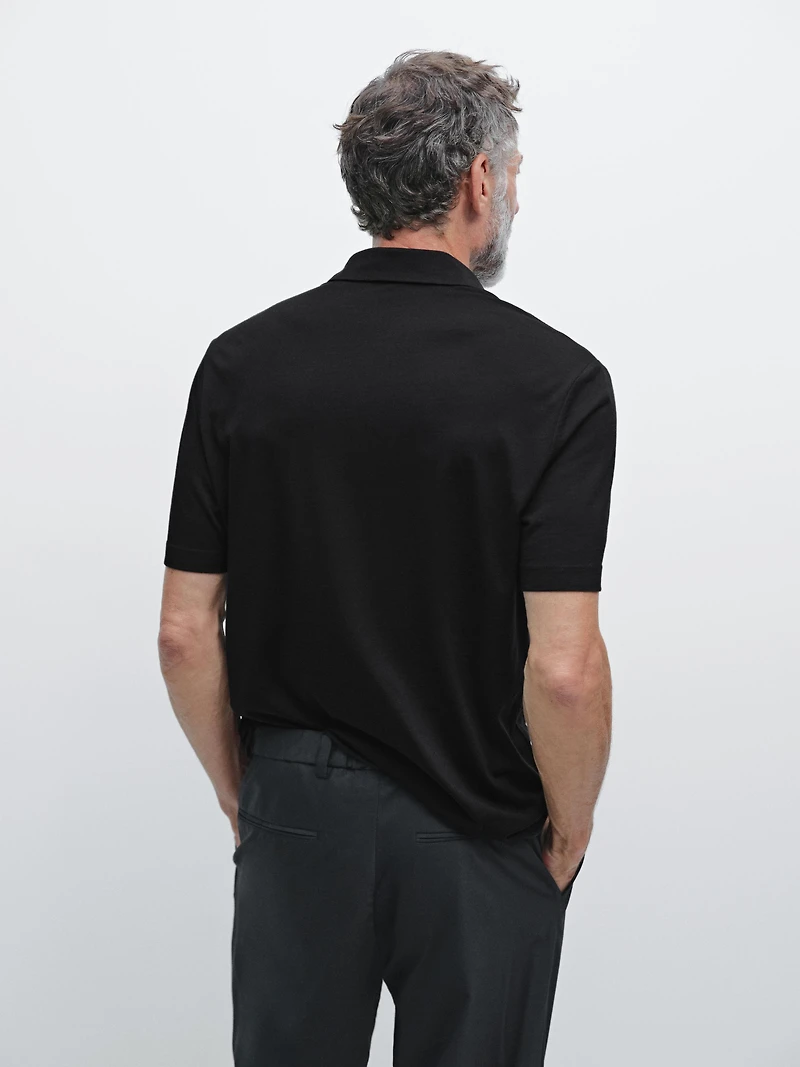 Short sleeve wool blend polo shirt