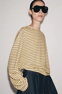 STRIPED COTTON AND LINEN T-SHIRT