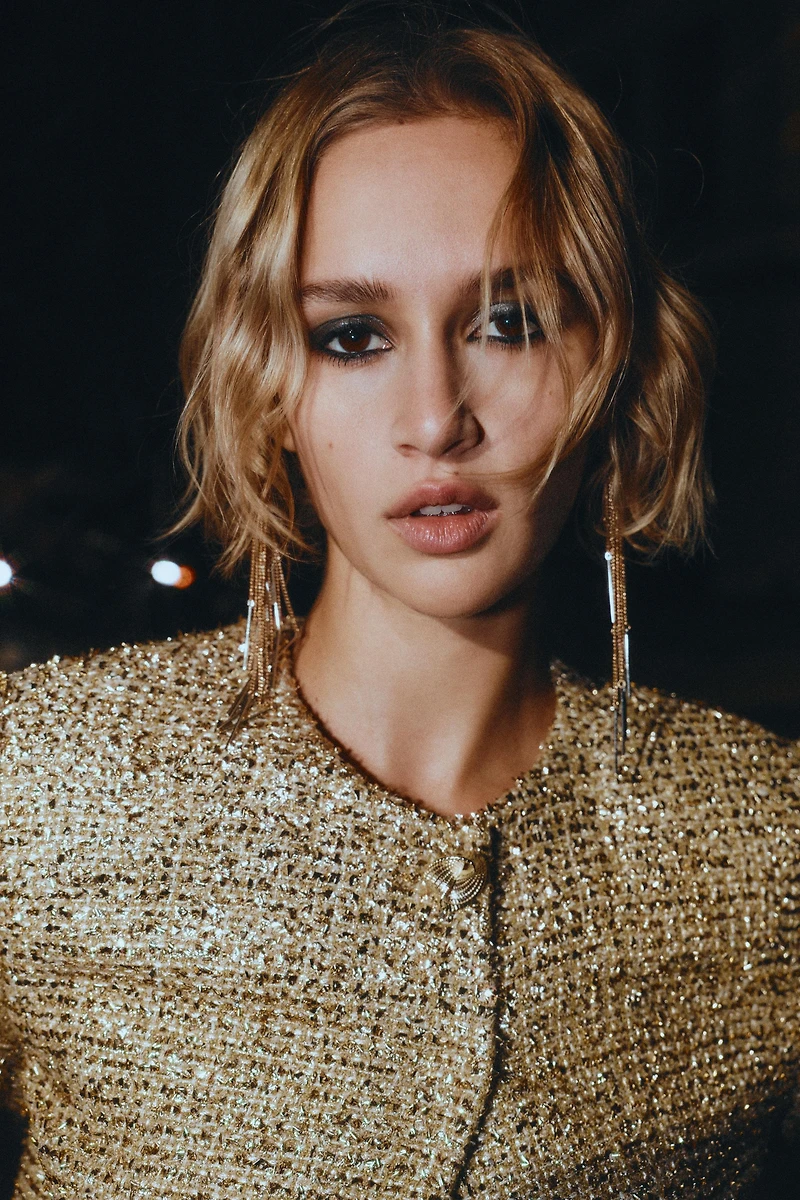 METALLIC THREAD TEXTURED CROPPED JACKET