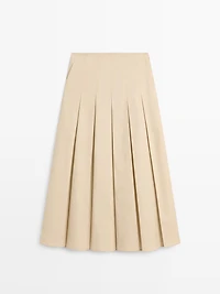 Cotton box pleat midi skirt