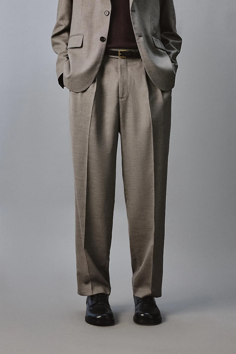 PLAID PLEATED SUIT PANTS