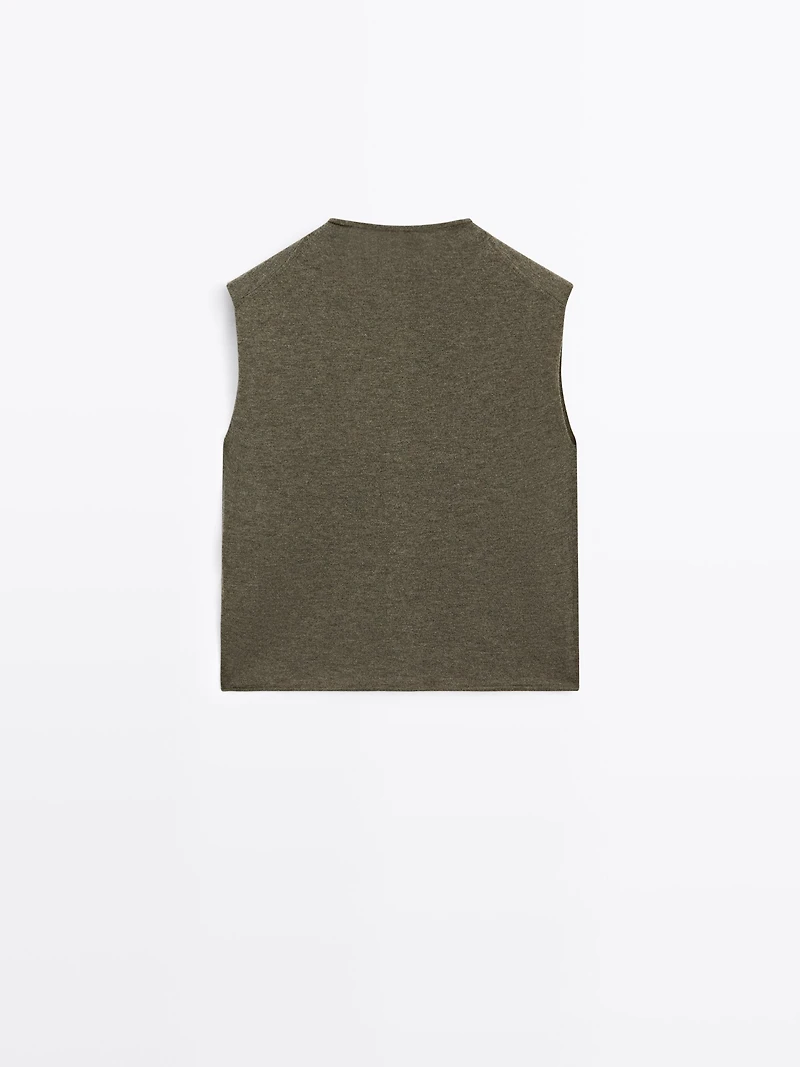 Cropped wool blend knit vest