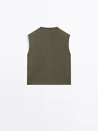 Cropped wool blend knit vest