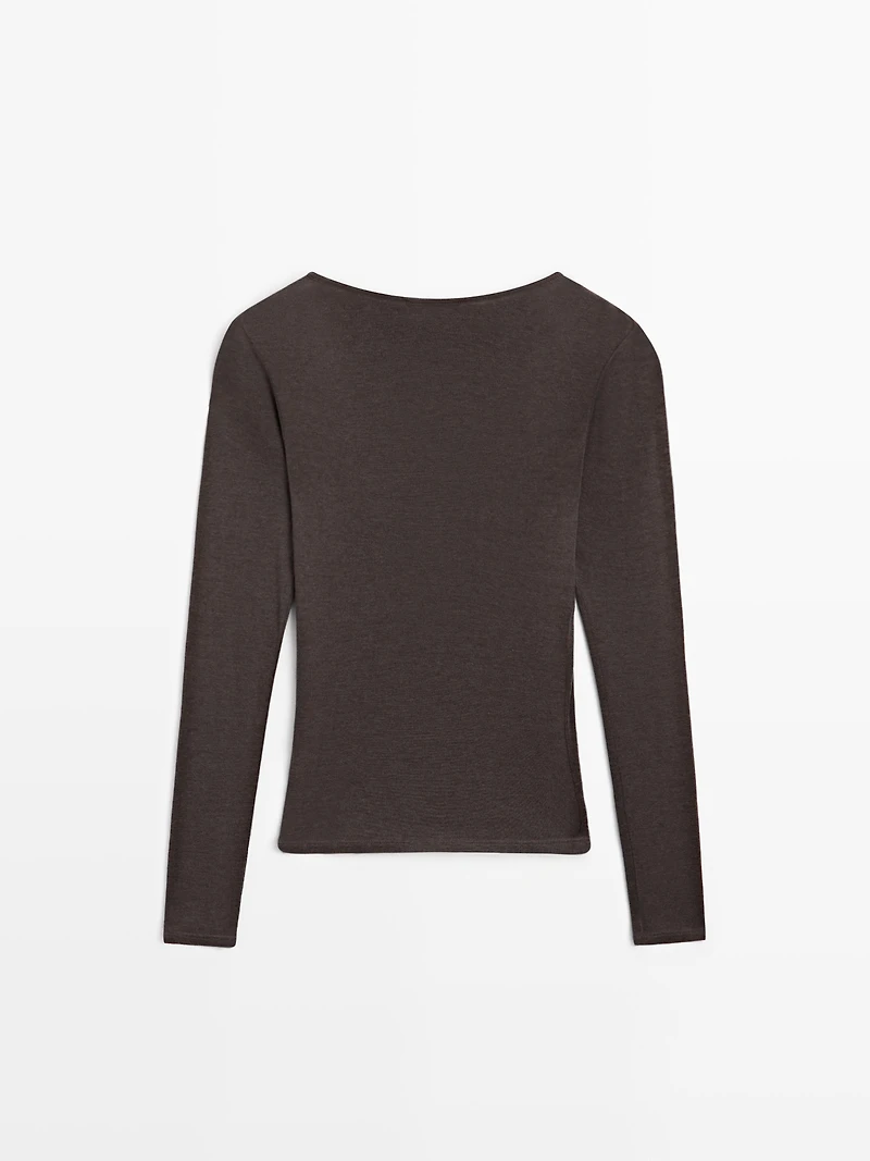 Lyocell and wool top with surplice neckline