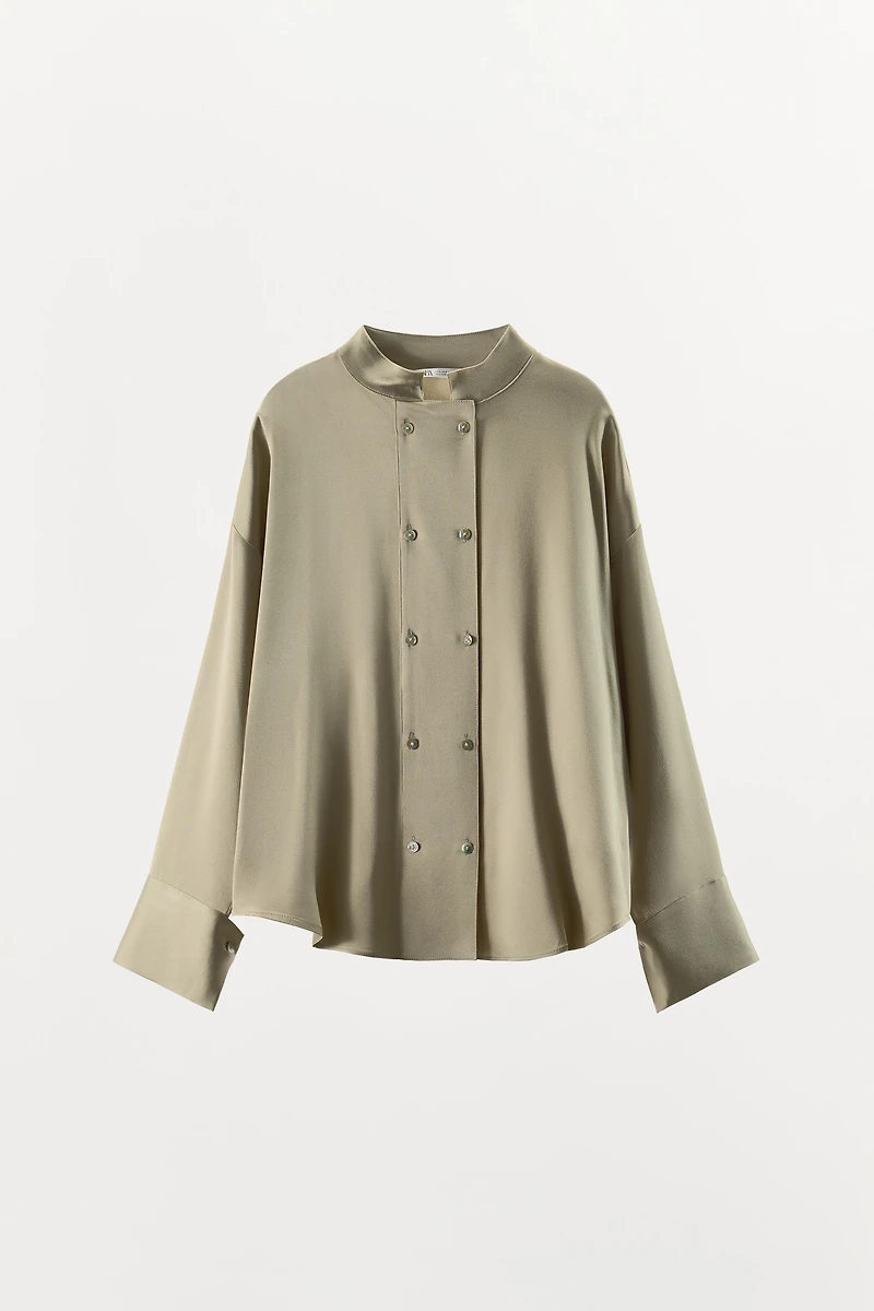 DOUBLE-BREASTED SATIN EFFECT SHIRT