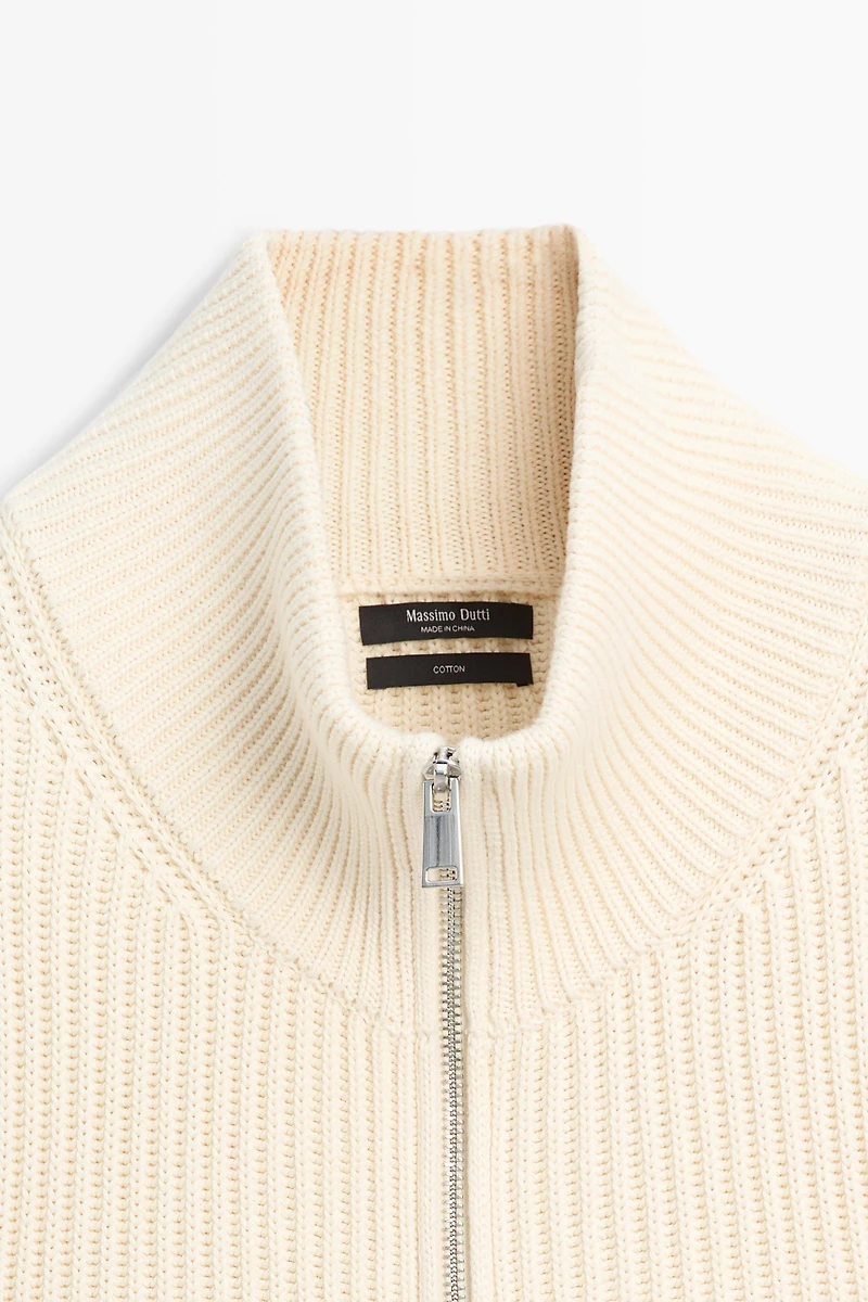 100% cotton purl knit cardigan
