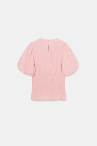 SMOCKED PUFF SLEEVE TOP