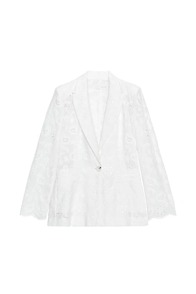 EMBROIDERED PERFORATED SHOULDER PAD TAILORED BLAZER