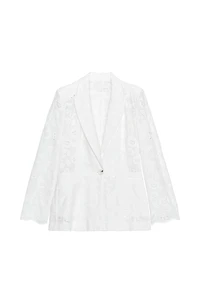 EMBROIDERED PERFORATED SHOULDER PAD TAILORED BLAZER