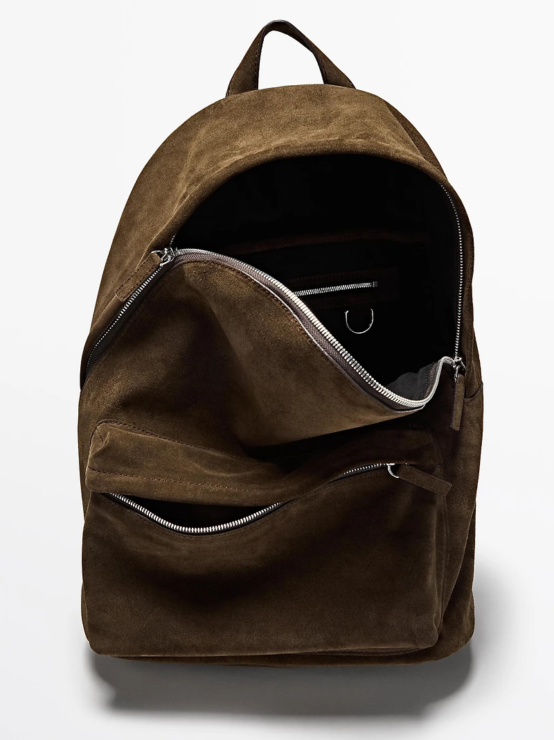 Suede leather backpack with zip