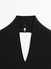 Knit halter bodysuit with V-neck - STUDIO