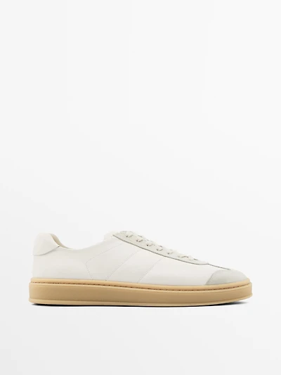Contrast leather trainers