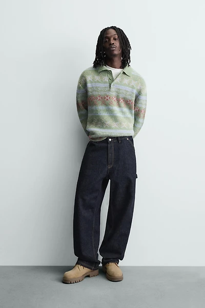 POLO EN MAILLE JACQUARD GÉOMÉTRIQUE TEXTURÉE