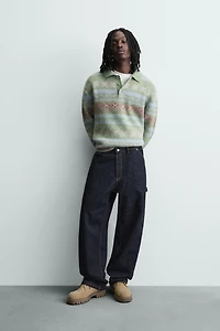 POLO EN MAILLE JACQUARD GÉOMÉTRIQUE TEXTURÉE