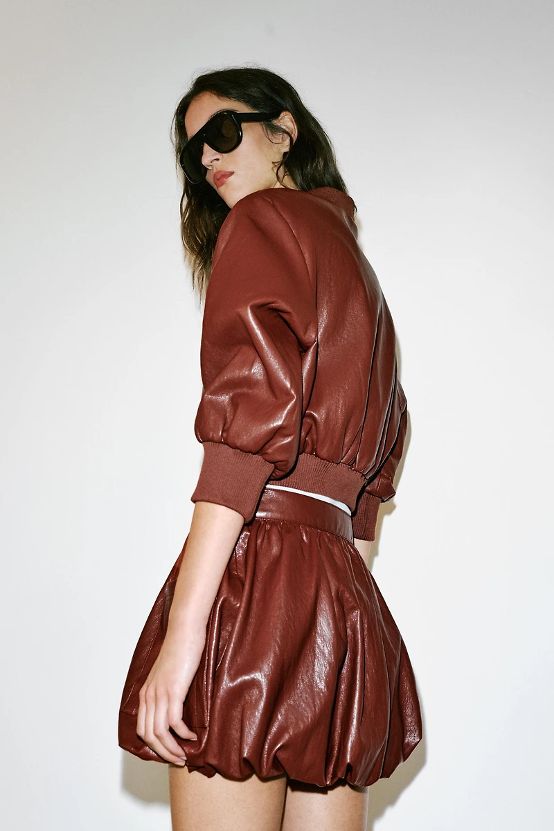 FAUX LEATHER BALLOON MINI SKIRT