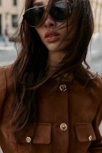 FAUX SUEDE BELTED BLAZER