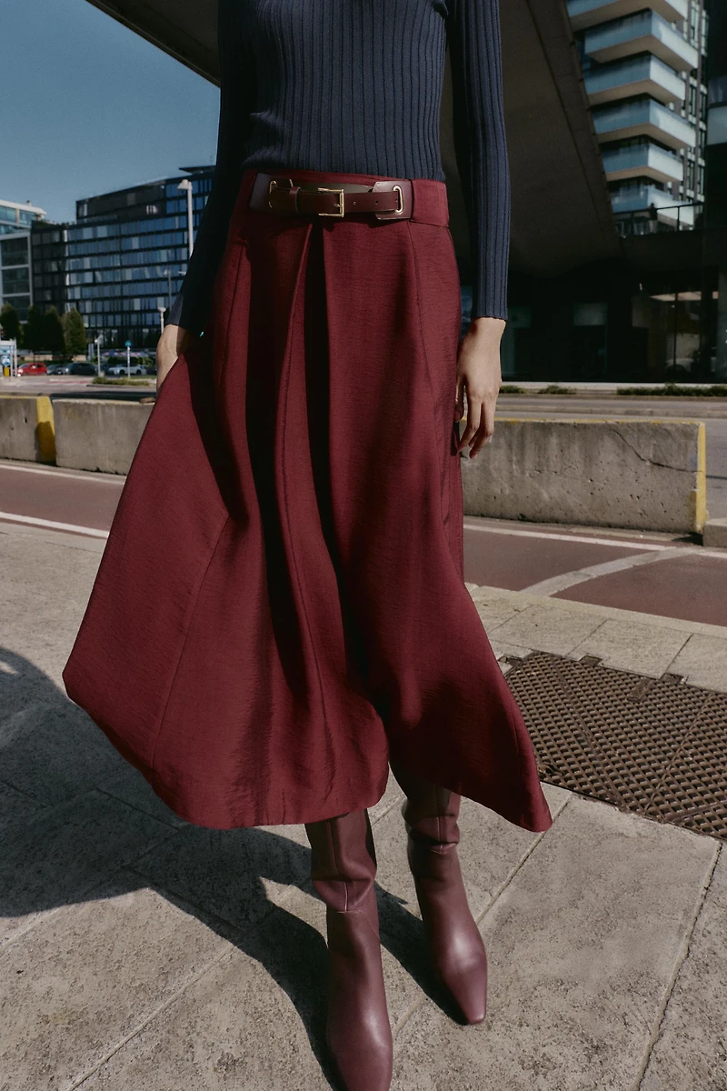 BELTED MIDI A-LINE SKIRT