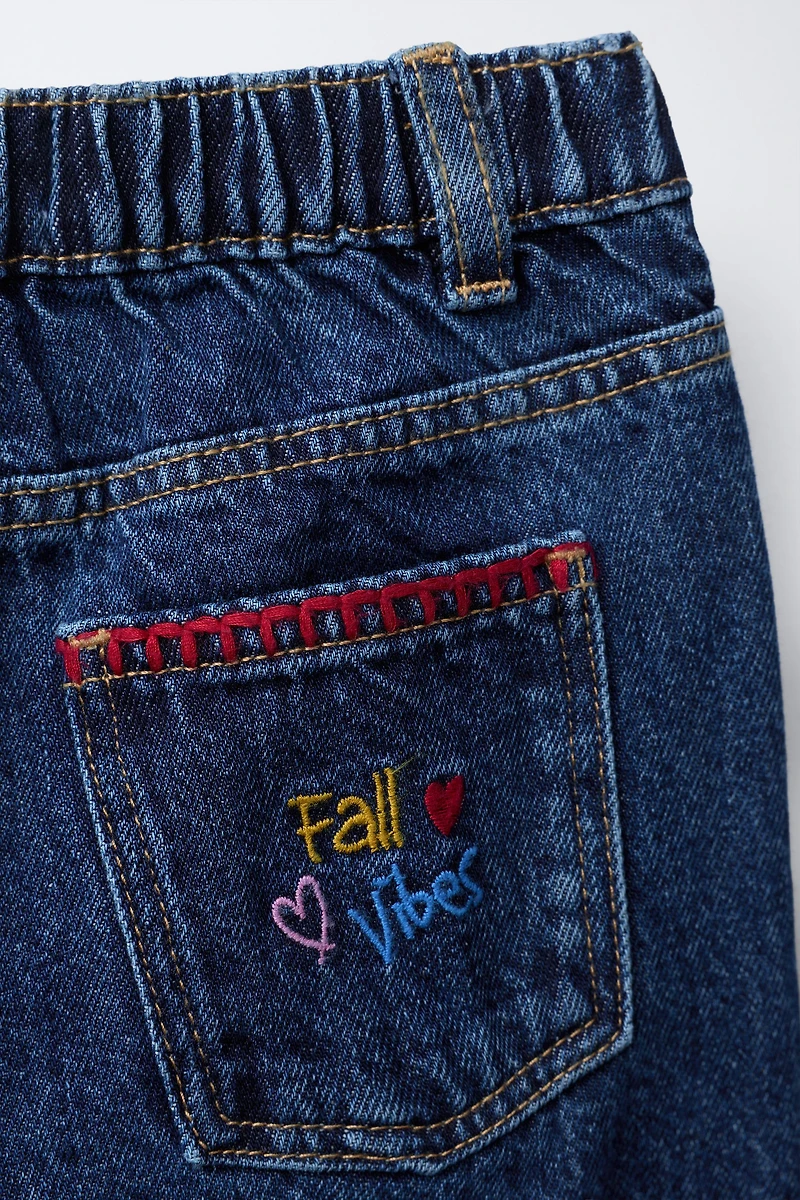 EMBROIDERED CONTRAST BAGGY JEANS