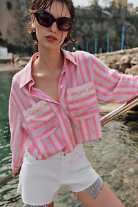 CROPPED STRIPED LACE SHIRT