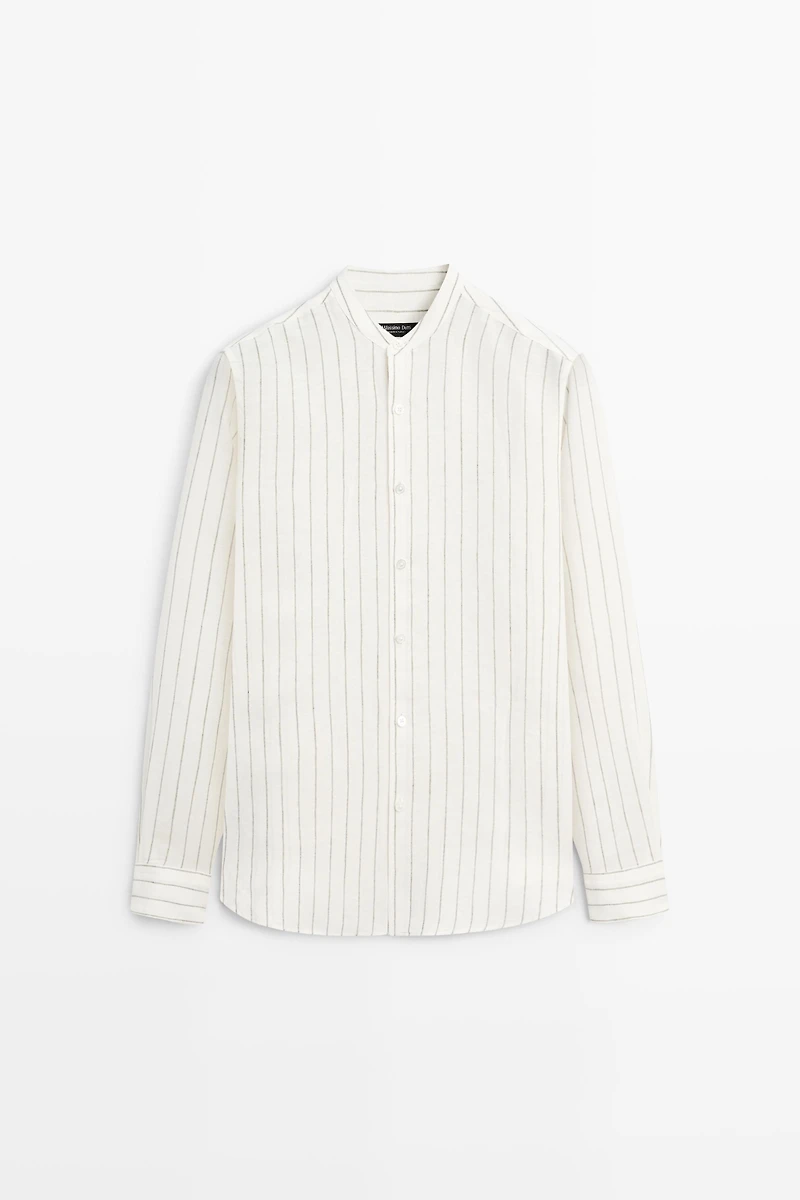Chemise rayée 100 % lin à col officier