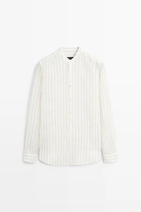 Chemise rayée 100 % lin à col officier