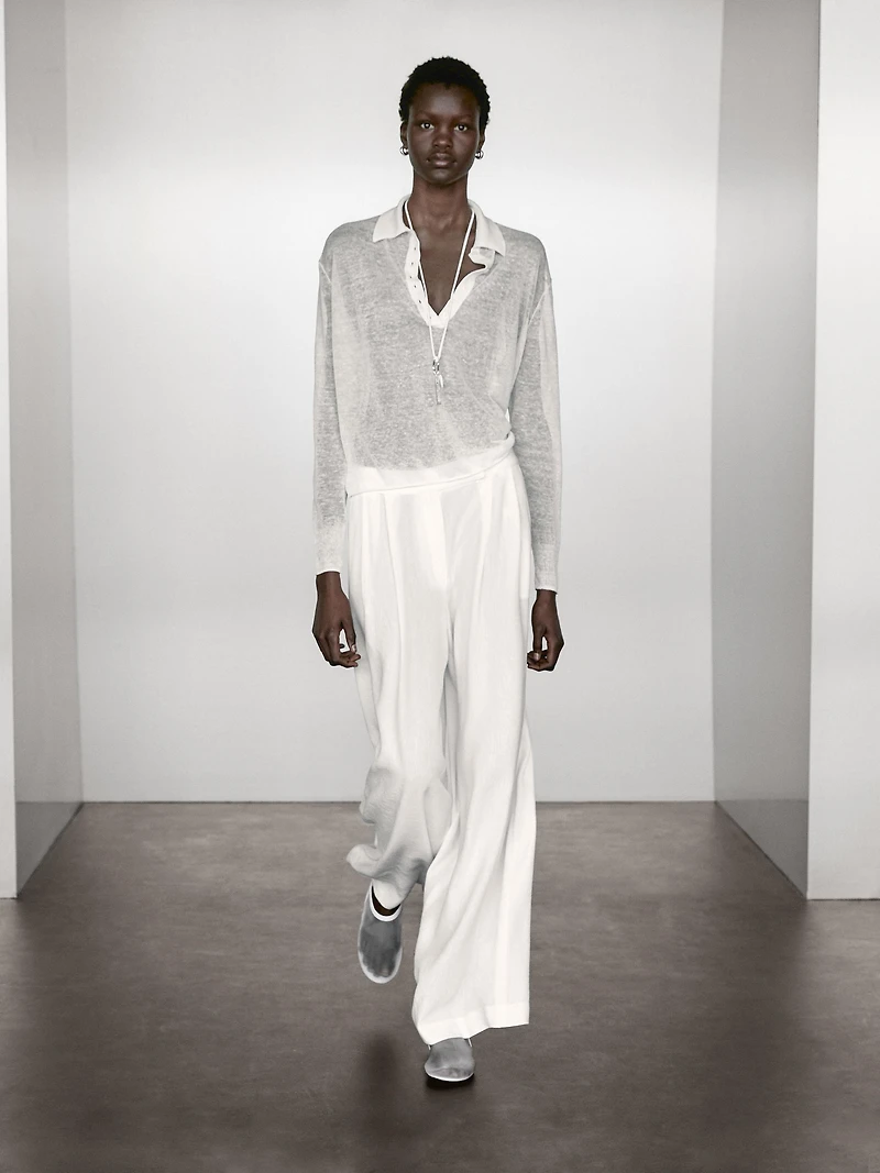 Pull en maille semi-transparente et lin mélangé