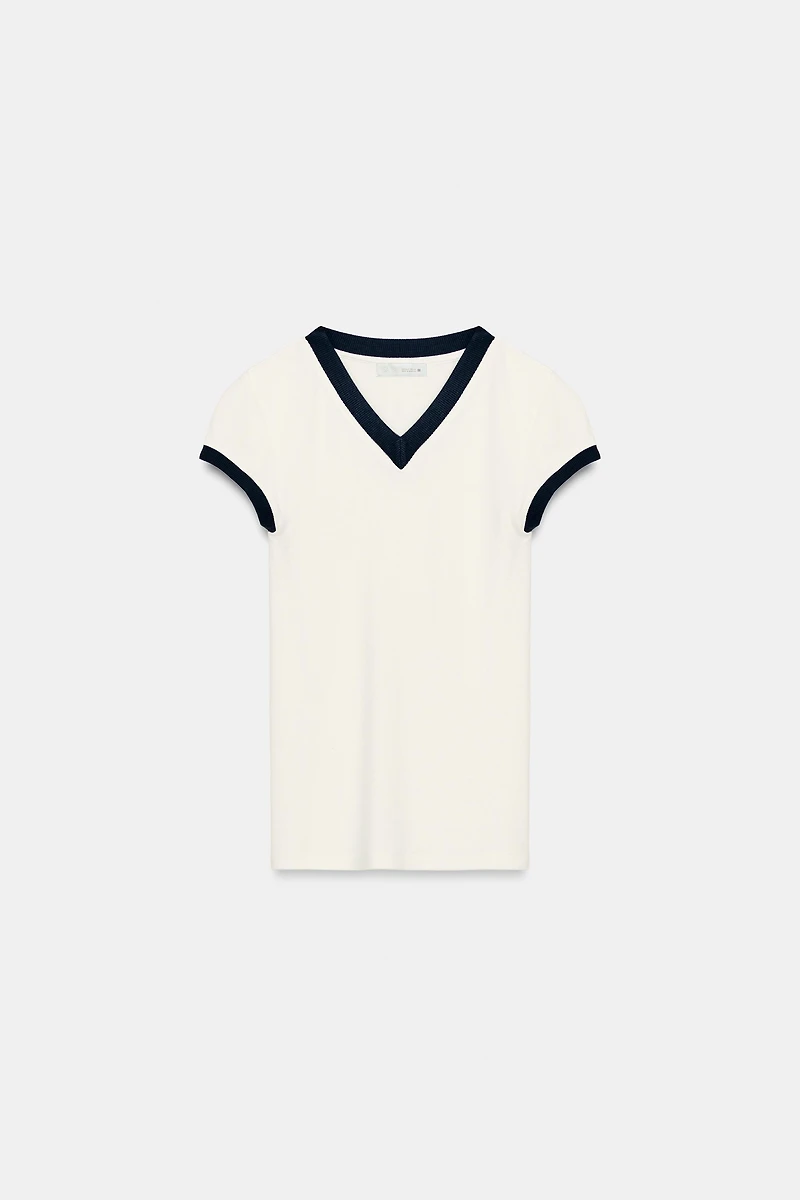 CONTRAST RIB T-SHIRT