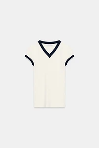 CONTRAST RIB T-SHIRT