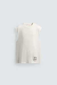 DÉBARDEUR EN COTON ET LIN AVEC PIÈCE