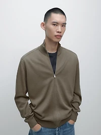 Cotton zip-up knit cardigan