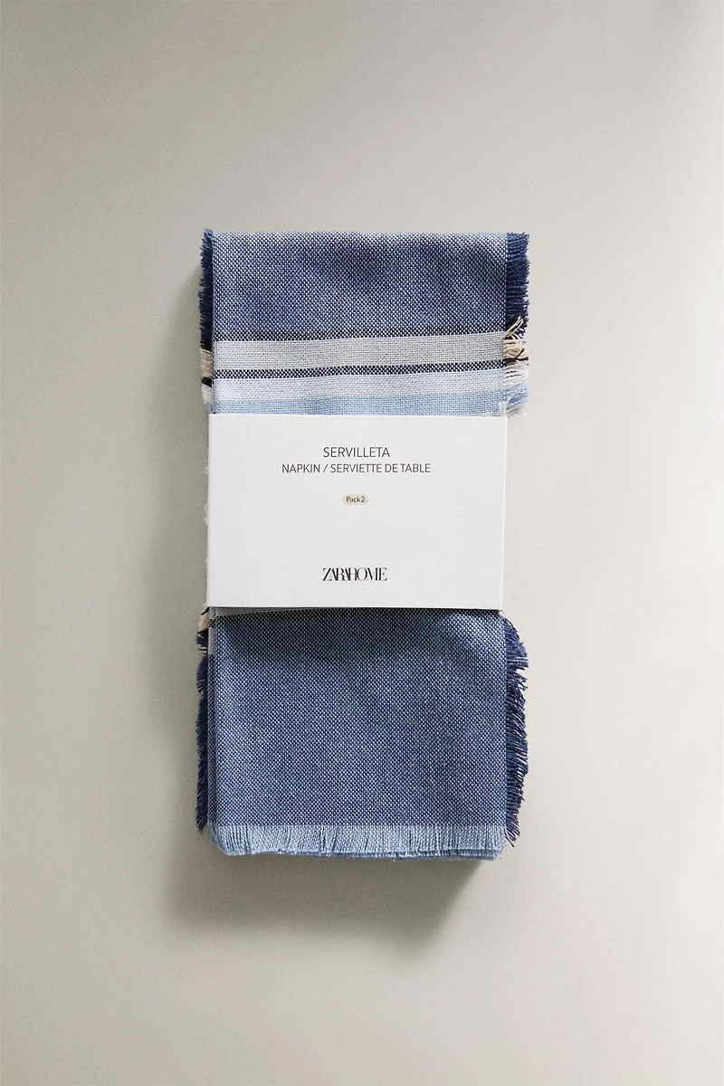 LOT DE 2 SERVIETTES DE TABLE RAYURES FIL TEINTÉ