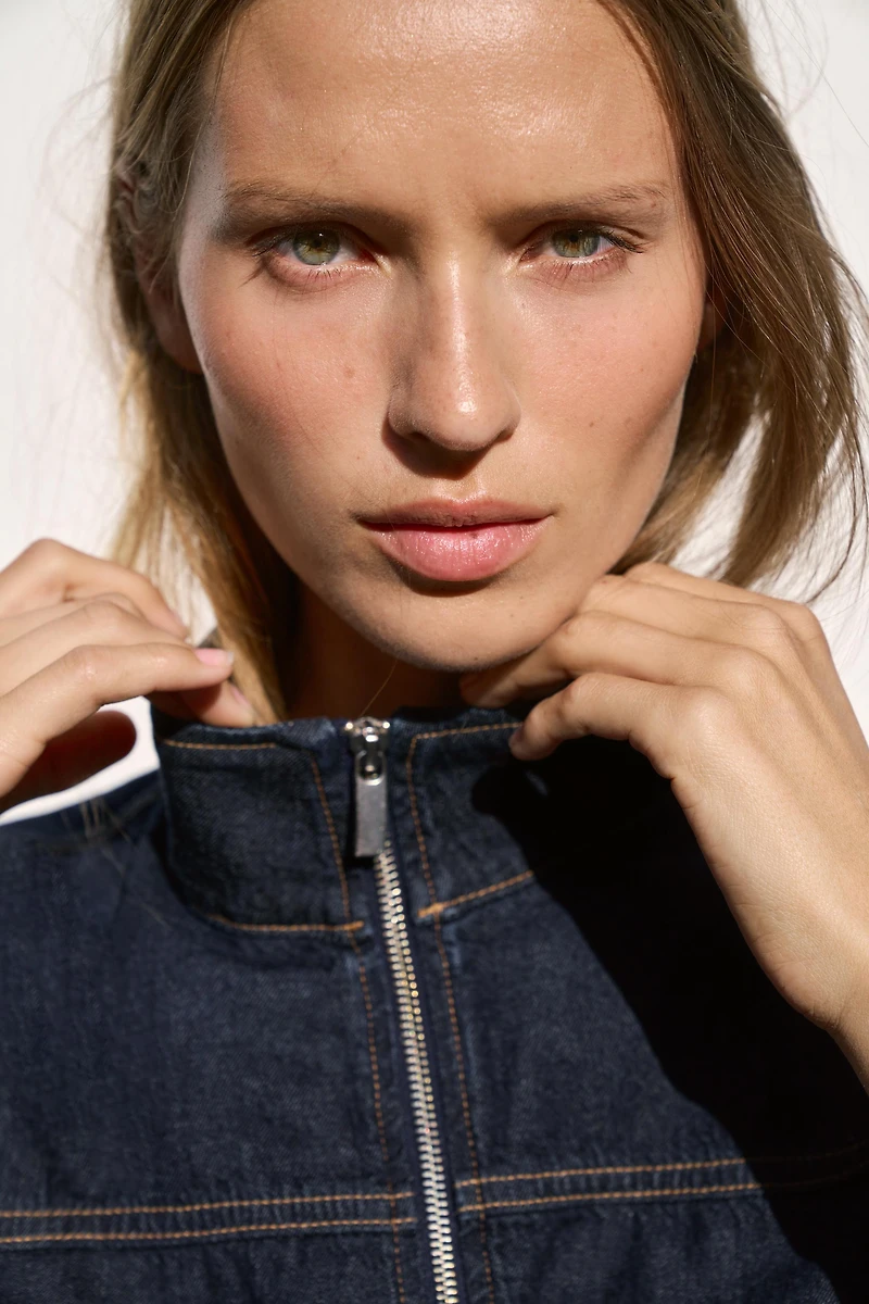Z1975 HIGH-COLLAR DENIM BOMBER JACKET